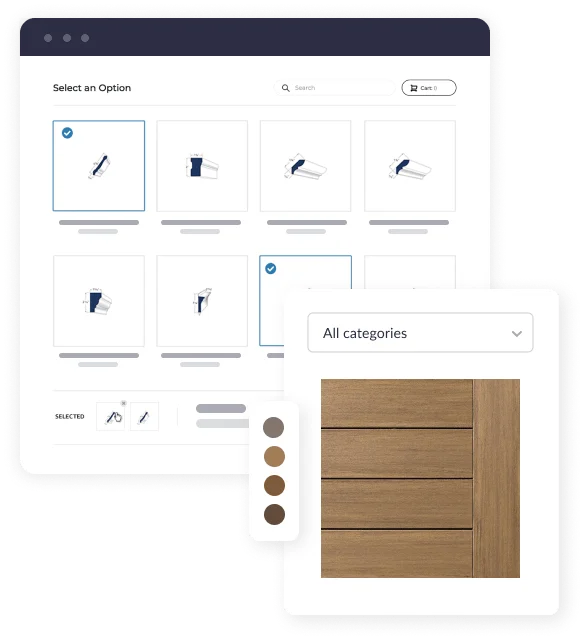 Swatchbox sample selection interface with material options and color swatches